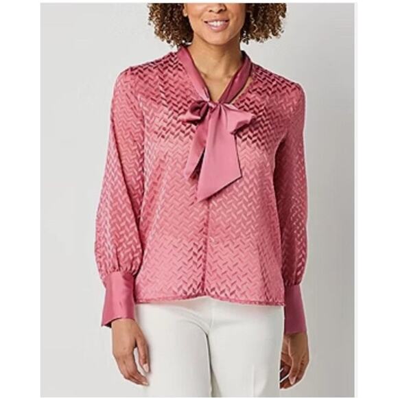 Worhington Womens 2X V Neck Tie Long Sleeve Semi Sheer Blouse Top - Picture 9 of 10